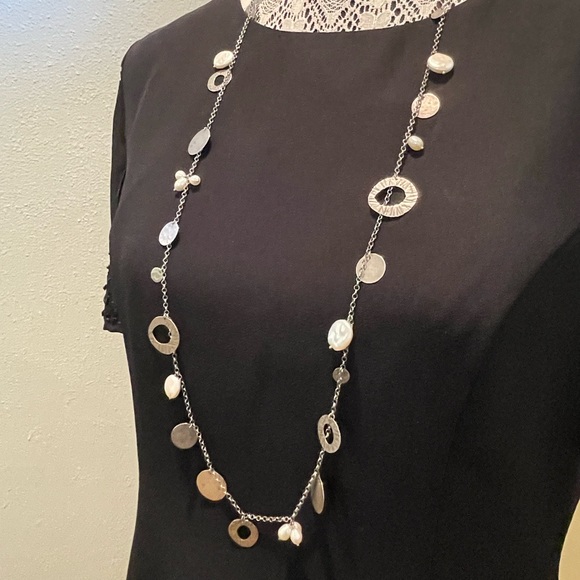 Silpada Pearl and Sterling Silver Disc 36” Necklace N2197 - Picture 3 of 15